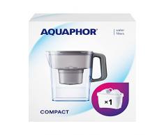AQUAPHOR Jarra compact gris filtro de agua 1 Maxfor+ cartucho incluido I Filtro de agua plástico de 2,4l I Reduce cal, cloro, metales pesados I Jarra compacta perfecto para nevera