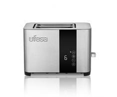 Ufesa Duo Delux Tostador de 2 Ranuras Cortas y Anchas, 850W, 7 Niveles, Función Recalentar, Descongerlar y Cancelar, Bandeja Recogemigas, Inox