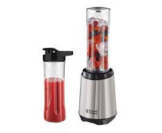 Russell Hobbs Batidora de Vaso Individual Mix & Go - Batidora Smoothie, Mini Batidora para Zumos y Batidos, 2 Vasos con Tapas de 600 ml, sin BPA, Pies Antideslizantes, Acero Inoxidable - 23470-56