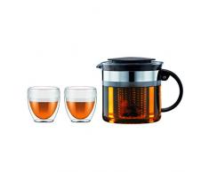 Bodum K1875-01 Bistro - Juego de 2 vasos PAVINA OUTDOOR, 0,25 L + Tetera con filtro de plástico, 1 liter