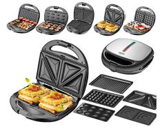 5 en 1 Sandwichera de hierro Gofrera Barbacoa de contacto eléctrica Multigrill Nussbäcker Zaubernuss Oreschki · 1200 W 5 placas intercambiables · Carcasa de acero inoxidable