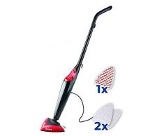 Vileda Steam Power Pad - Mopa a vapor con cabezal triangular, mopa eléctrica ligera con cable de 6 m, apta para suelos duros y moquetas 2 gamuzas de microfibras + 1 gamuza Power Pad, rojo y negro