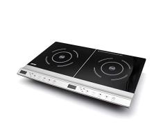 MPM MKE-13 Placa de Inducción Doble de Sobremesa Portátil, Superficie de Cristal, Control Táctil, 10 Niveles de Potencia, Temporizador, Programable, 2 Zonas de Calor, Para Sartenes de 11 a 24cm, 3100W