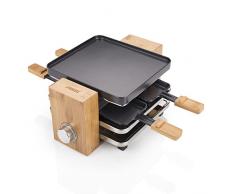 Princess 162900 Pure 4 Raclette con Carcasa de bambú Natural y 4 sartenes, 700 W, Negro