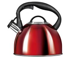 Smile MCN13/C1 Tetera con Silbato, Hervidor de Agua Retro, Inducción, Vitrocerámica, Todo Tipo de Cocinas, 3 L, Acero Inoxidable, Mango Tacto Frío, Diseño Vintage, Roja