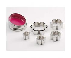 Thermohauser 8300031860 - Juego de moldes para galletas (acero inoxidable, borde liso, 6 piezas) 4,0-9,5 cm, empaquetado en caja de almacenamiento de hojalata.