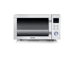 SEVERIN Microondas con grill doble 4 en 1, mini horno con función de pizza exprés, horno microondas con convección hasta 230 °C, acero inoxidable/negro mate, MW 7778