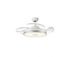 TODOLAMPARA - Ventilador de techo con luz LED 36W motor DC y Altavoz modelo MATANUSKA Blanco, 3 tonalidades con memoria, aspas retráctiles, 6 velocidades, control remoto, temporizador, silencioso
