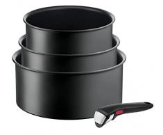 TEFAL Juego de ollas Ingenio Ultimate L7649453 - 4 piezas, todo tipo de cocinas, 16-20 cm, revestimiento antiadherente, mango extraíble, distribución uniforme del calor, negro