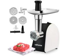 Edihome, Picadora de Carne Eléctrica, Marcha avance y Retroceso, Máquina para picar Carne Profesional, 2200W, Multifuncional con 3 placas de Corte y Embutidor de Salchichas (Blanco y negro)