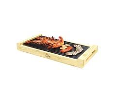 Barbacoa de mesa TGR-7017 bamboo SUNTEC – Diseño natural de bambú – Para interiores y exteriores – Con superficie antiadherente – Apta para carne + pescado + verdura – Barbacoa eléctrica sin humo
