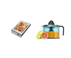 Cecotec Tostador Plano Horizontal Turbo Easy Toast Inox. 3 Resistencias de Cuarzo, 6 Niveles de Potencia + Zitrus Easy Inox - Exprimidor Eléctrico, Filtro de Acero Inoxidable, Tambor de 1 Litro