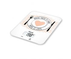 Beurer KS 19 Love - Balanza de cocina, pantalla LCD, medición 5 Kg / 1 gr, botón táctil, vidrio de seguridad, color blanco
