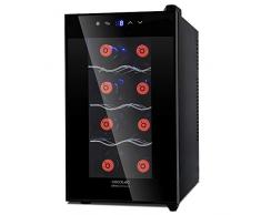 Cecotec Vinoteca de 8 Botellas con Capacidad de 25L. Diseño Puerta FullCrystal, Acabado de Espejo,Estante en Acero Inoxidable. Panel táctil y Pantalla LED.Evita Vibraciones (8 Botellas)