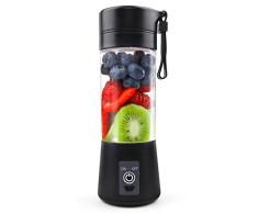 TENSWALLXCJC Mezclador Smoothie Maker, exprimidor portátil: 380 ml, libre de BPA, batidor personal con 6 cuchillos de acero inoxidable, vaso mezclador USB portátil para batidos y zumos, ZZB7367, negro