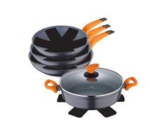 SAN IGNACIO Lava | Batería de Cocina de 5 Piezas y Protectores | Juego de Cocina con 3 Sartenes de 20, 24 y 28cm de Diámetro y 1 Cacerola de 28cm con Tapa | Antiadherentes | Para Todo Tipo de Cocinas