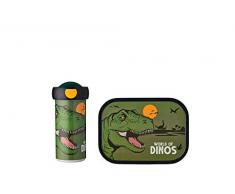 Mepal - Fiambrera Campus - Fiambrera para Niños con Vaso Escolar y Fiambrera - Fiambrera & Botella para Llevar - Apta para Lavavajillas y sin BPA - 300 ml + 750 ml - Dino