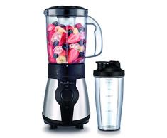 Moulinex Blend&Go LM1B1D10 Batidora de vaso de 300 W, incluye botella de 750 ml transportable, sistema de 4 cuchillas, acabados en acero inoxidable
