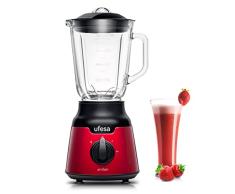 Ufesa BS4100 Amber Red Batidora de Vaso Compacta, 900W, Jarra de Cristal 0.8L, 2 Velocidades + Pulse, 4 Cuchillas de Acero Inoxidable, Cierre Hermético, Pica Hielo, Libre de BPA, Inox Rojo