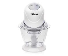 Tristar BL-4009 Picadora eléctrica de alimentos, 2 Hojas de Acero Inoxidable, Bol de Cristal con indicador de nivel de 0.6 L, picadora de cocina para carne, verdura, cebolla y fruta, 200 W, Blanco
