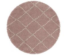 Mint Rugs Hash Alfombra Redonda, Suave, mullida, de Pelo Largo, Shaggy Flokati, diseño de Rombos, para salón, Cocina, Pasillo o Dormitorio, Color Rosa Crema, diámetro 160 cm, Polipropileno