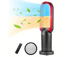 Calentador eléctrico cerámico & purificador de aire HEPA & ventilador de Torre sin cuchillas de 3 en 1, 29 pulgadas de 9 velocidades con temporizador remoto,Rojo