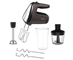 Moulinex Powermix Silence Batidora de 600 W, Tecnología silenciosa, Variador de velocidad, Función turbo, 2 varillas, 2 ganchos amasadores, pie batidor de acero inoxidable, mini picadora HM653910