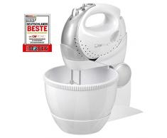Clatronic HMS 2739 amasadora y batidora de Mano, Recipiente Giratorio, 250 W, plastico/Acero Inoxidable, 5 Velocidades, Blanco