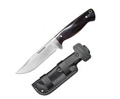 HARNDS Defender D2, cuchillo de caza de hoja fija de acero de espiga completa para acampar al aire libre, cuchillo de hoja fija de supervivencia Bushcraft (Ebony Griff+Leder scheide)