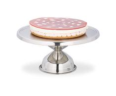 Relaxdays Soporte para Tartas, Redondo, con pie, Expositor de postres, Acero Inoxidable, 15x32,5 cm, Plateado