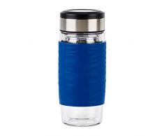 Emsa N20805 Tea Mug - Taza de té de cristal de doble pared | no aislante | mantiene 1 hora de agua | 0,4 litros | colador extraíble | sin BPA | 100% hermético | antigoteo | color azul