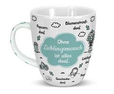 Sheepworld 46508 Tasse Ohne Lieblingsmensch ist Alles Doof, Wolke, 45 cl, Blau, Geschenk Taza, Porcelana