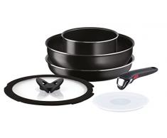 Lagostina Ingenio Essential + Juego de ollas y sartenes antiadherentes de aluminio para gas y horno, 6 piezas, batería con cazuela honda, sartén, sartén, wok, 2 tapas, mango movible