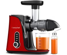 AMZCHEF Licuadora para verduras y frutas con 2 modos de velocidad - Licuadora prensado en frio con función inversa para evitar atascos - Extractor de zumo con 2 tazas y botella portátil - Rojo