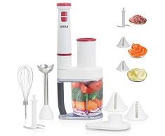 BAKAJI Batidora de Submarinismo (bucear) 4 en 1 con accesorios de batidor, picadora, batidora de cuchillas de acero, miniimprimador con accesorios, batidora eléctrica mango ergonómico (4 en 1 (600 W)