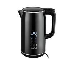 Venga! Hervidor de agua eléctrico, caldera de acero inoxidable de 1,7 L, pantalla digital, temperatura ajustable de 40 a 100°C, negro/plata, 2200 W, VG JK 3003