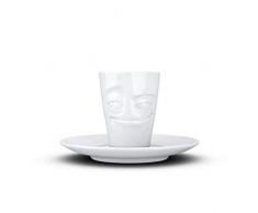 Fiftyeight – t02.11.01 Mug & bajo platos (verschmitzt) Café expreso, porcelana, color blanco
