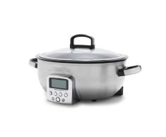 GreenPan Elite 5.6L Cacerola con sartén, preajustes para dorar, saltear y cocinar arroz, antiadherente, piezas de cerámica saludable aptas para lavavajillas, pantalla LED, acero inoxidable