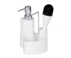 WENKO Set lavavajillas Empire, dispensador de cerÃ¡mica, cepillo, soporte para paÃ±os de cocina y organizador de plastico, calidad con superficie suave al tacto, 250 ml, 11 x 19 x 12,5 cm, blanco