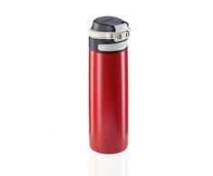 Leifheit Vaso térmico Flip (600 ml) con tapón de rosca, taza hermética con bloqueo adicional contra fugas, termo portátil, uso con una mano, rojo