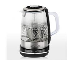 H.KOENIG Tetera Eléctrica con Infusor y Filtro, 2200 W, Capacidad de 1.5 L, Base 360º Sin Cables, 4 Temperaturas, Cristal, Acero Inoxidable TI600, 1.6 litros, Gris
