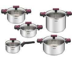 TEFAL Cook & Clip G723SA74 Juego de ollas de 10 piezas, olla de 18/20/24 cm, olla alta 22 cm, cacerola 16 cm, tapas de tensión