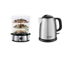 Russell Hobbs Cook@Home 19270-56 Vaporera + Adventure Hervidor de Agua Eléctrico 2400 W, 1 litro, Acero Inoxidable, Filtro Extraíble, Plata 24991-70