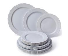VAJILLA PARA FIESTAS DESECHABLE DE 30 PIEZAS | 10 platos grandes | 10 platos para ensalada | 10 platos para postre | Platos de plástico resistente | Para bodas y comidas de lujo (Vintage â Gris)
