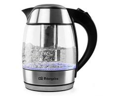 Orbegozo KT 6040 - Hervidor de agua con filtro para infusiones, jarra de vidrio extraíble, mango de tacto frío, iluminación LED, libre de BPA, 2200 W