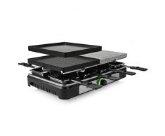 Tristar RA-2747 Raclette multifuncional 4 en 1; Raclette, piedra para asar, grill, plancha/teppanyaki, Para 8 personas con 8 sartenes de raclette incluidas, 1400W