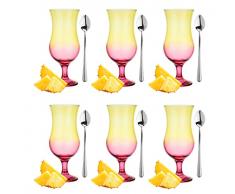 Glasmark A570032-0420-5246-LD Juego de 6 Vasos de cóctel MAX 480 ml Rosa + cucharilla de té Larga, Cristal y Acero Inoxidable
