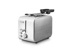 DeLonghi CTX2203.W - Tostadora con pinzas, control progresivo del grado de tostado, 3 funciones, cajón recogemigas, patas antideslizantes, potencia 550 W, plástico, blanco