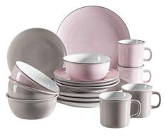 Mäser Maila – Vajilla de cerámica, diseño vintage, piedra, Juego de 4 personas Rosa/Gris, 4-Personen-Set