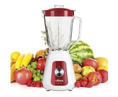 Ufesa BS4717 Ruby Red Batidora de Vaso, 1500W Potencia Max, Jarra de Cristal de 1.5L, 2 Velocidades + Pulse, Cierre Hermético, Pica hielo, 4 Cuchillas de Acero Inoxidable, Libre de BPA, Blanco/Rojo